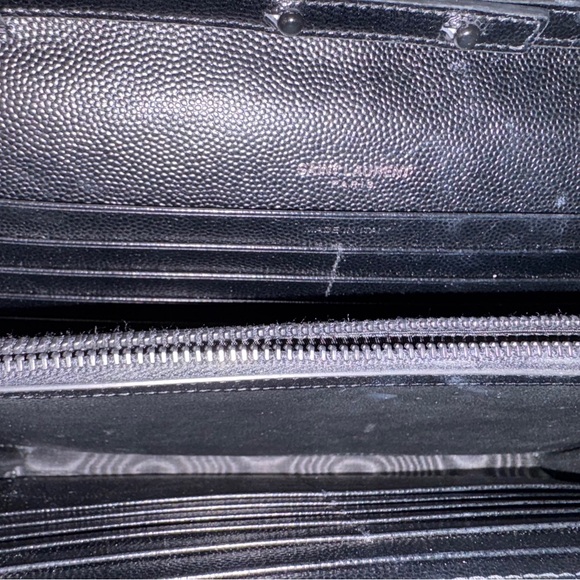 YSL Grain De Poudre Matelasse Chevron Monogram Monochrome Chain Wallet Black - Picture 3 of 13